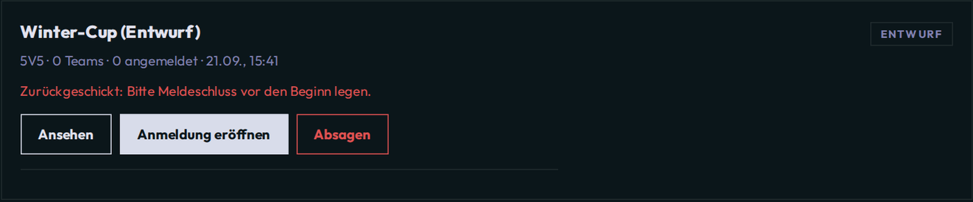 A draft in the partner area: “Open sign-up” sits next to “View” and “Cancel”